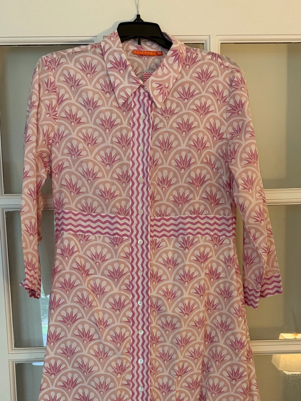 NWT Oliphant pink and white print maxi shirt dress M